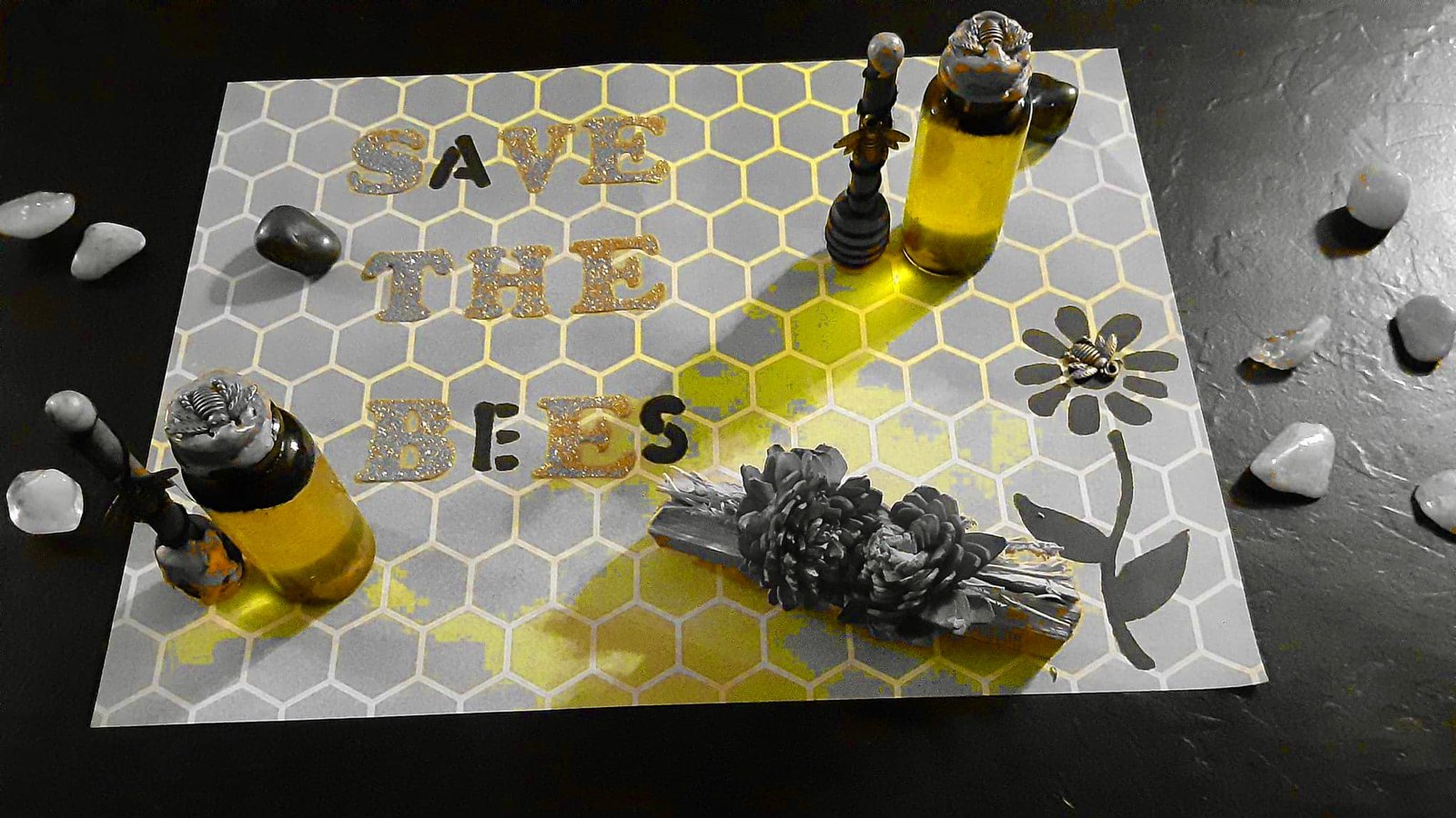 Save the Bees sign with a Bee Still Zen Bottle